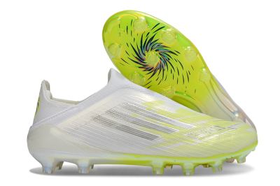 Adidas F50+ Elite Laceless FG Firm Ground Soccer Cleats - White/Electric Yellow/Iridescent Silver