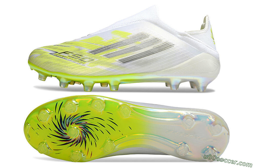 Adidas F50+ Elite Laceless FG Firm Ground Soccer Cleats - White/Electric Yellow/Iridescent Silver 0