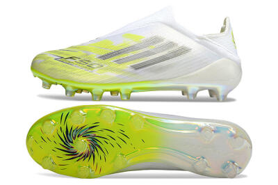 Adidas F50+ Elite Laceless FG Firm Ground Soccer Cleats - White/Electric Yellow/Iridescent Silver
