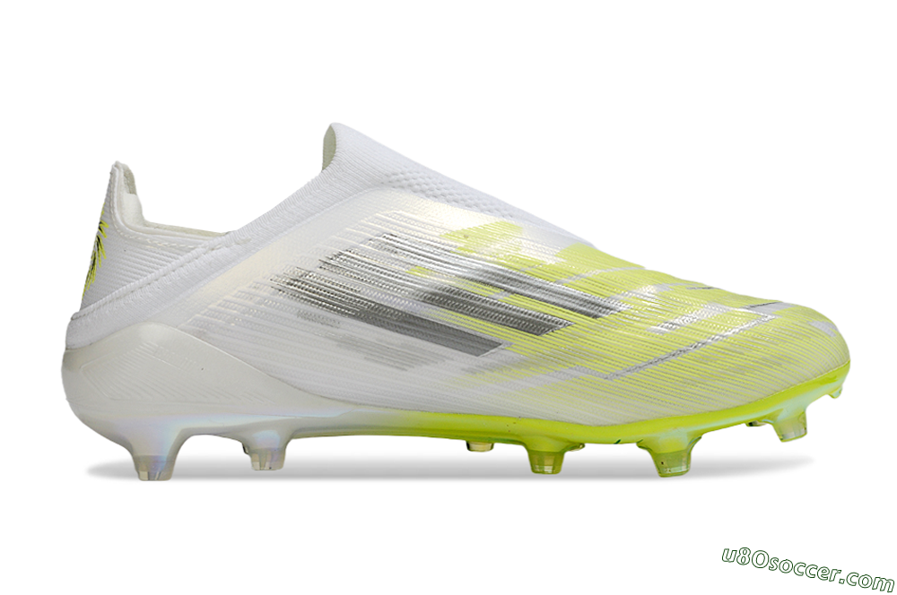 Adidas F50+ Elite Laceless FG Firm Ground Soccer Cleats - White/Electric Yellow/Iridescent Silver 7