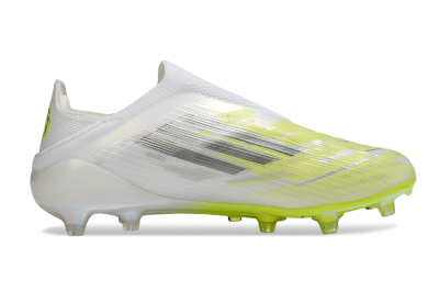Adidas F50+ Elite Laceless FG Firm Ground Soccer Cleats - White/Electric Yellow/Iridescent Silver