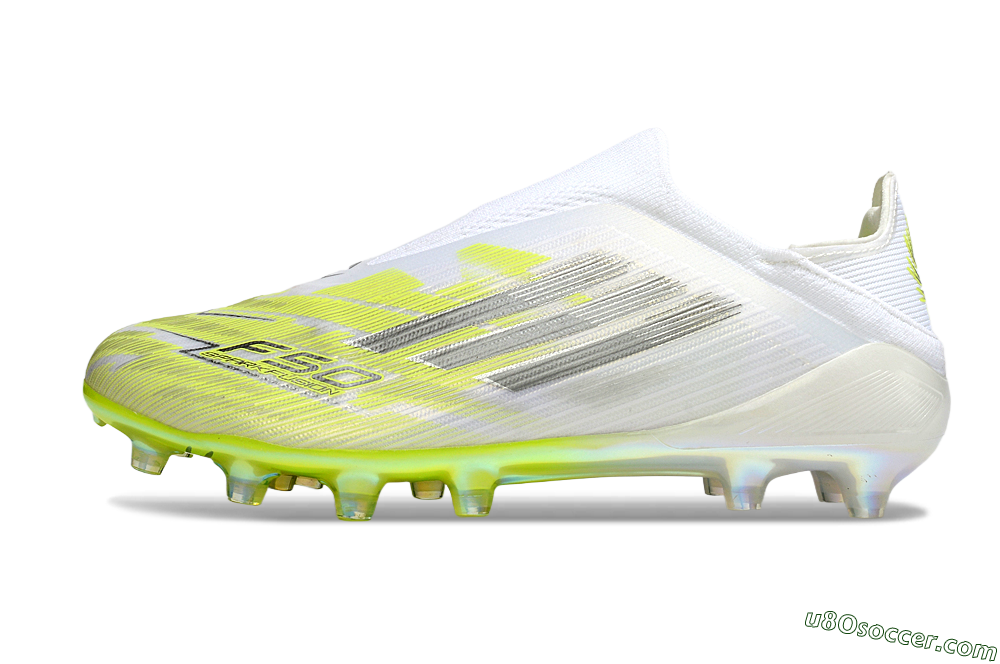 Adidas F50+ Elite Laceless FG Firm Ground Soccer Cleats - White/Electric Yellow/Iridescent Silver 2