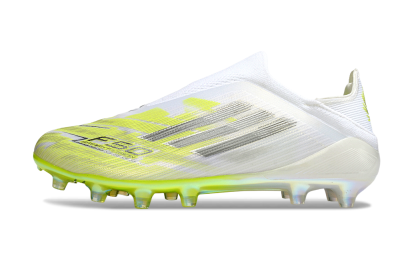 Adidas F50+ Elite Laceless FG Firm Ground Soccer Cleats - White/Electric Yellow/Iridescent Silver