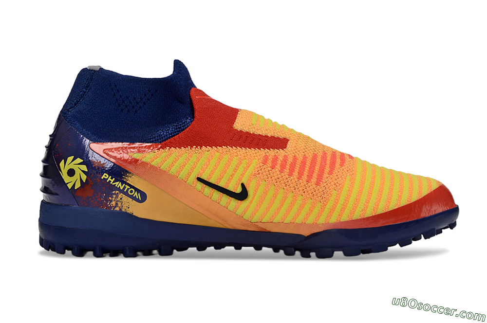 Nike Phantom 6 Elite High TF Artificial Turf Soccer Shoes - Orange/Fiery Orange/Deep Blue 7