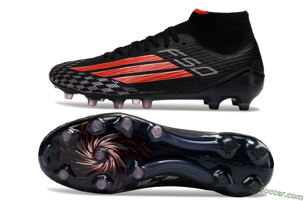 Adidas F50 Pro Mid FG Firm Ground Soccer Cleats - Black/Scarlet Red/Graphite Black 0