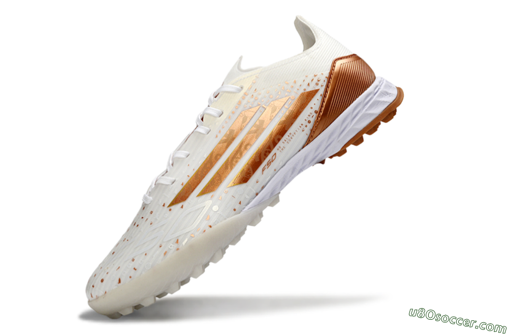 Adidas F50 Pro TF Artificial Turf Soccer Shoes - White/Copper Gold/White 5
