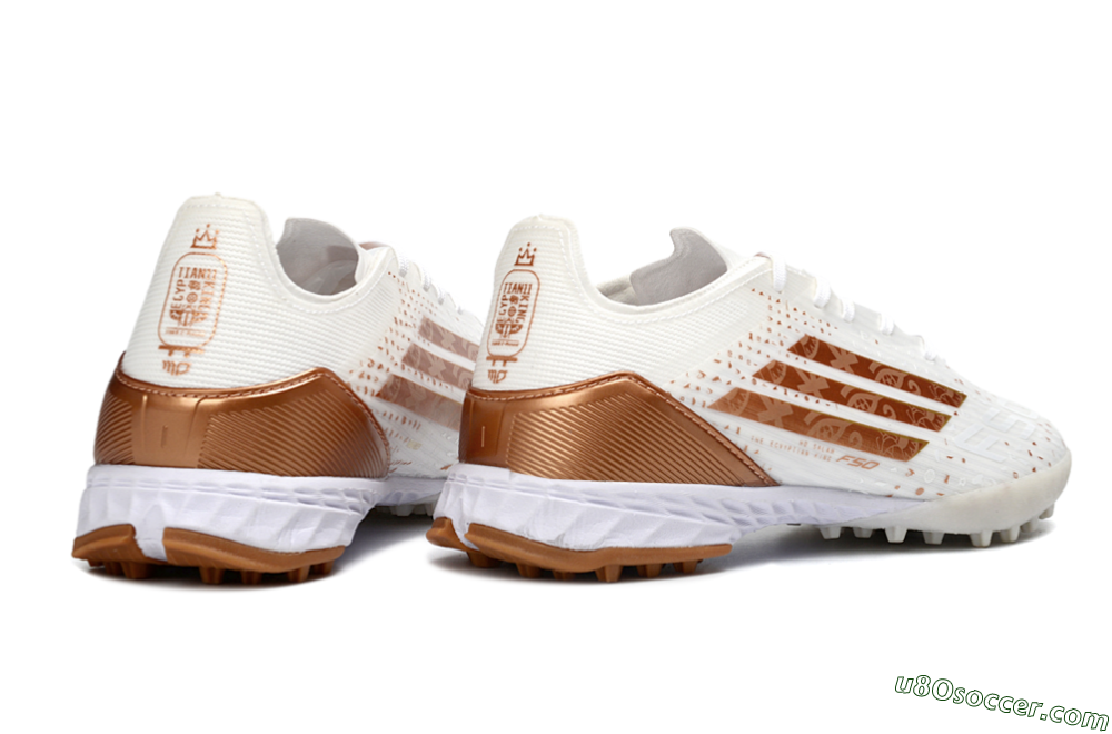 Adidas F50 Pro TF Artificial Turf Soccer Shoes - White/Copper Gold/White 6
