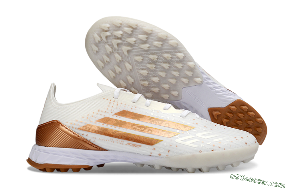 Adidas F50 Pro TF Artificial Turf Soccer Shoes - White/Copper Gold/White 1