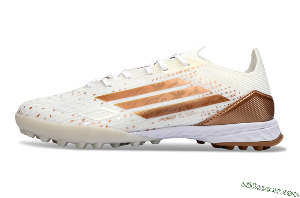 Adidas F50 Pro TF Artificial Turf Soccer Shoes - White/Copper Gold/White 2