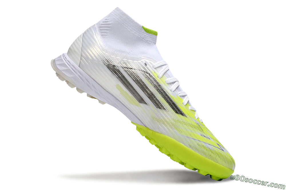 Adidas F50 Pro Mid TF Artificial Turf Soccer Shoes - White/Electric Lime/Neon Yellow 4