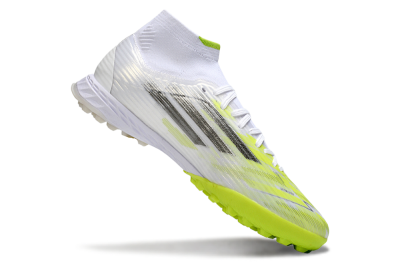 Adidas F50 Pro Mid TF Artificial Turf Soccer Shoes - White/Electric Lime/Neon Yellow