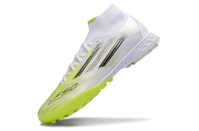 Adidas F50 Pro Mid TF Artificial Turf Soccer Shoes - White/Electric Lime/Neon Yellow