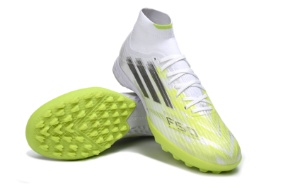 Adidas F50 Pro Mid TF Artificial Turf Soccer Shoes - White/Electric Lime/Neon Yellow