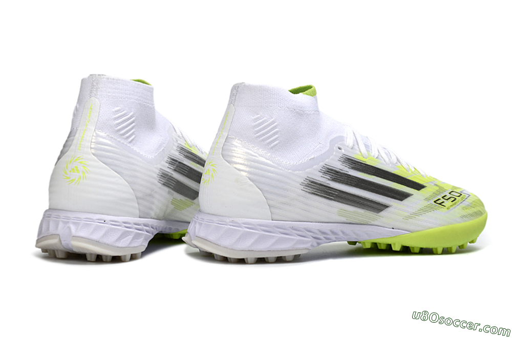 Adidas F50 Pro Mid TF Artificial Turf Soccer Shoes - White/Electric Lime/Neon Yellow 6