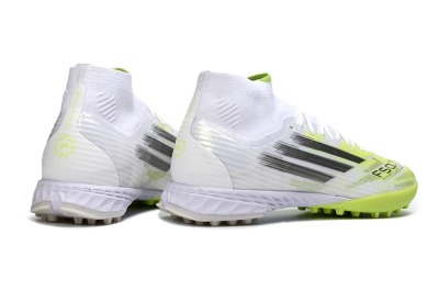 Adidas F50 Pro Mid TF Artificial Turf Soccer Shoes - White/Electric Lime/Neon Yellow