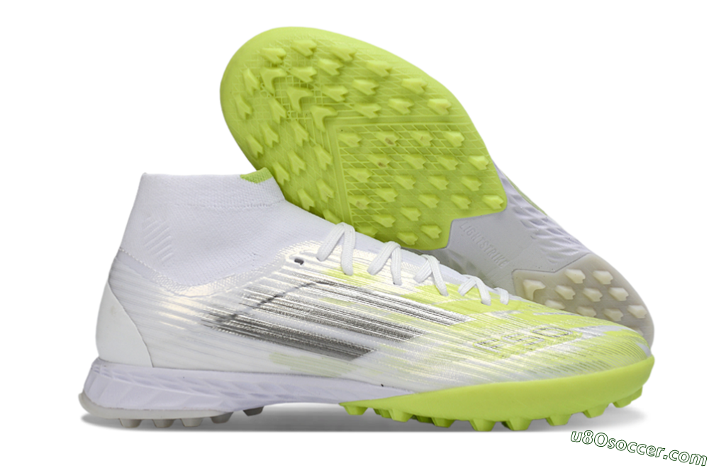Adidas F50 Pro Mid TF Artificial Turf Soccer Shoes - White/Electric Lime/Neon Yellow 1