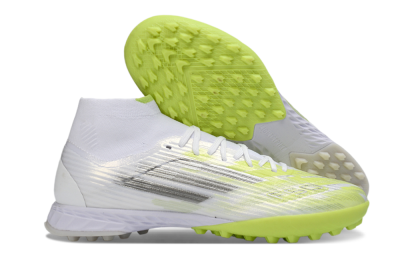 Adidas F50 Pro Mid TF Artificial Turf Soccer Shoes - White/Electric Lime/Neon Yellow