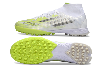 Adidas F50 Pro Mid TF Artificial Turf Soccer Shoes - White/Electric Lime/Neon Yellow