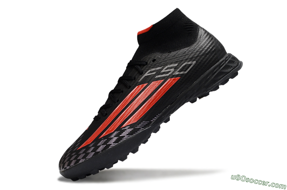 Adidas F50 Pro Mid TF Artificial Turf Soccer Shoes - Black/Fiery Red/Graphite Black 5