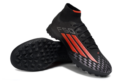 Adidas F50 Pro Mid TF Artificial Turf Soccer Shoes - Black/Fiery Red/Graphite Black