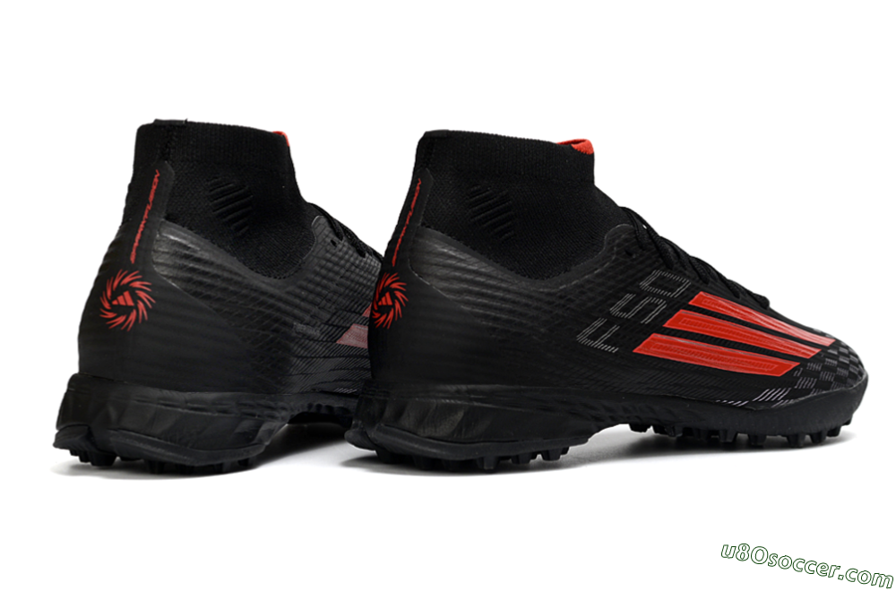 Adidas F50 Pro Mid TF Artificial Turf Soccer Shoes - Black/Fiery Red/Graphite Black 6