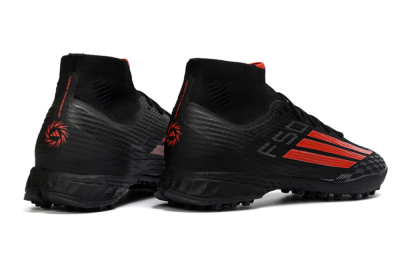Adidas F50 Pro Mid TF Artificial Turf Soccer Shoes - Black/Fiery Red/Graphite Black