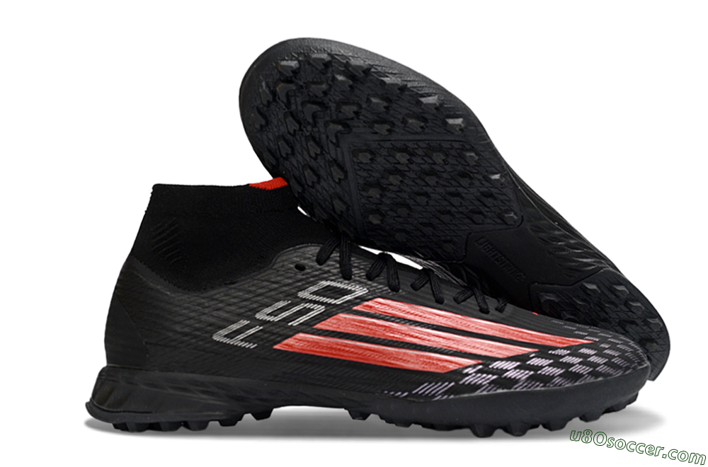 Adidas F50 Pro Mid TF Artificial Turf Soccer Shoes - Black/Fiery Red/Graphite Black 1