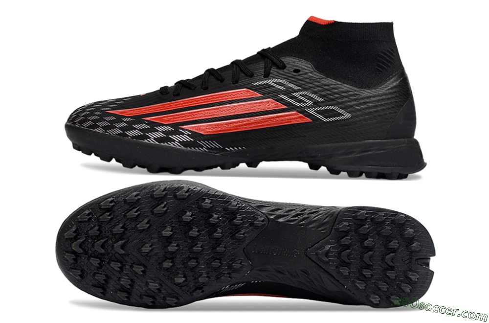 Adidas F50 Pro Mid TF Artificial Turf Soccer Shoes - Black/Fiery Red/Graphite Black 0