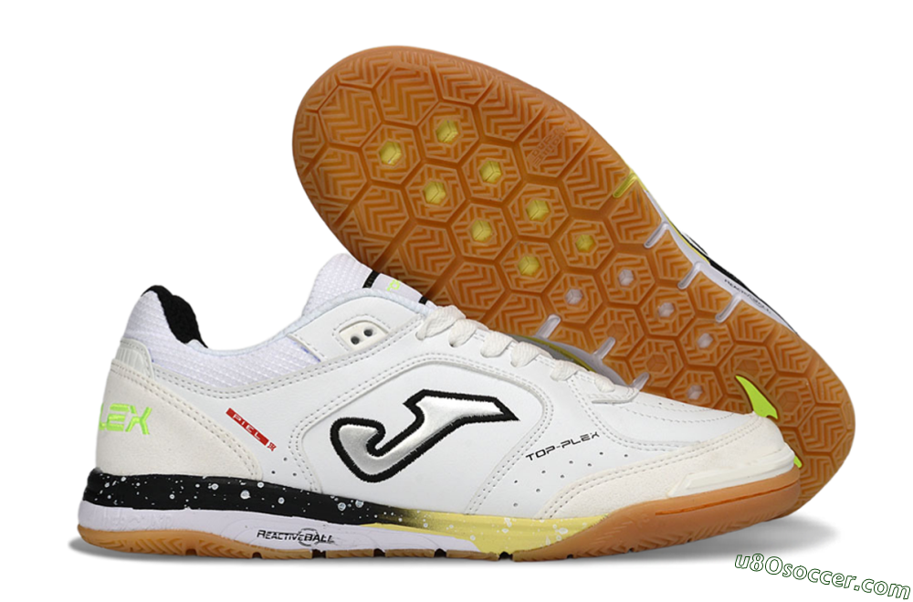 Joma Top Flex IC Indoor & Futsal Soccer Shoes - White/Black/Neon Green 1