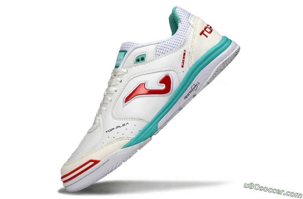 Joma Top Flex IC Indoor & Futsal Soccer Shoes - White/Aqua Blue/Red 5