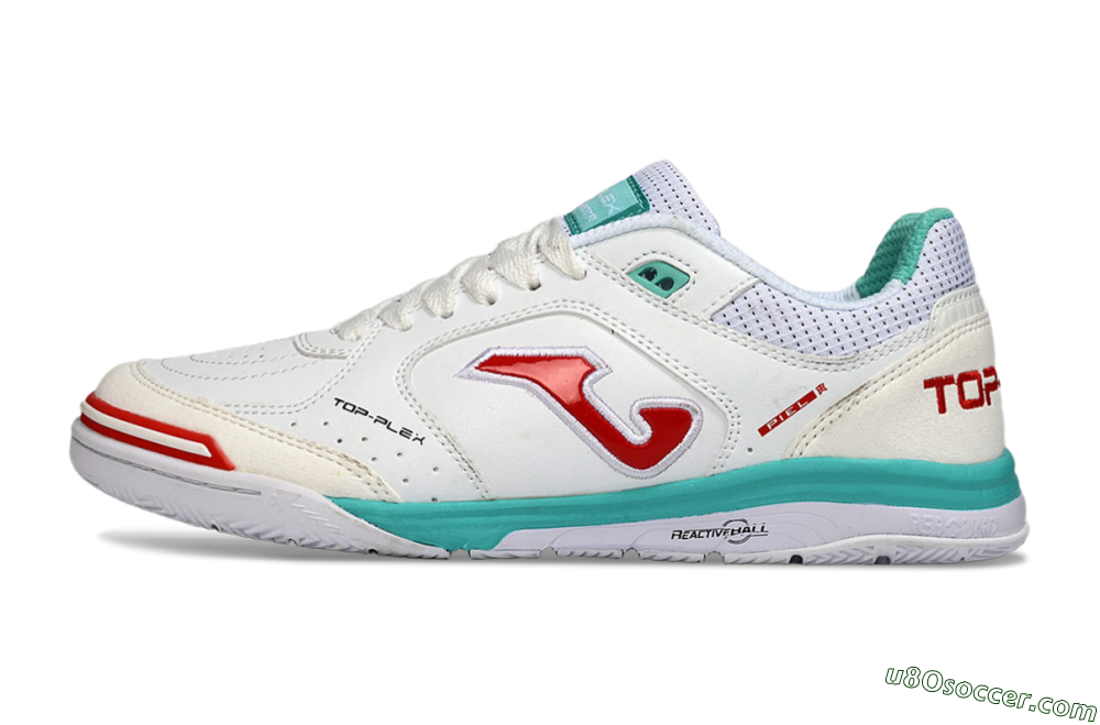 Joma Top Flex IC Indoor & Futsal Soccer Shoes - White/Aqua Blue/Red 2