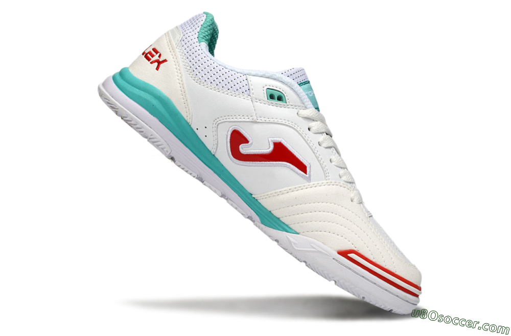 Joma Top Flex IC Indoor & Futsal Soccer Shoes - White/Aqua Blue/Red 4