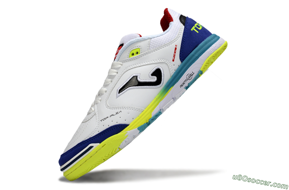 Joma Top Flex IC Indoor & Futsal Soccer Shoes - White/Electric Yellow/Deep Blue 5