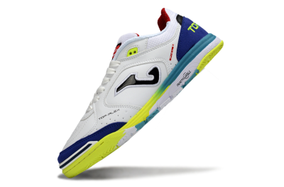 Joma Top Flex IC Indoor & Futsal Soccer Shoes - White/Electric Yellow/Deep Blue