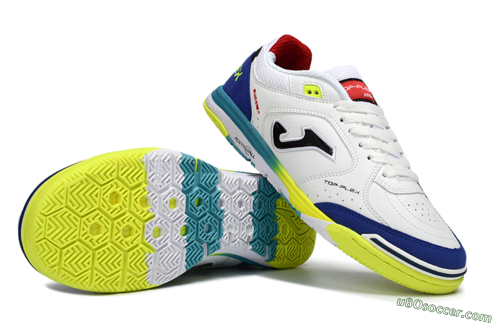 Joma Top Flex IC Indoor & Futsal Soccer Shoes - White/Electric Yellow/Deep Blue 0