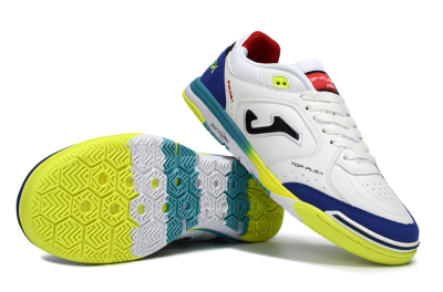 Joma Top Flex IC Indoor & Futsal Soccer Shoes - White/Electric Yellow/Deep Blue