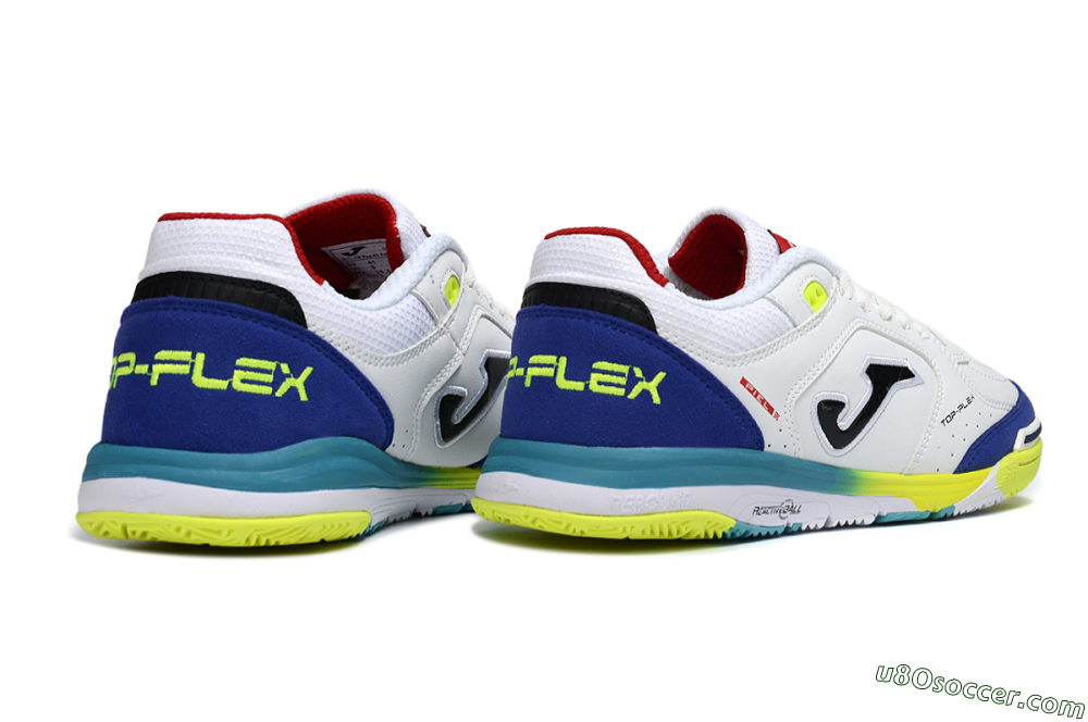 Joma Top Flex IC Indoor & Futsal Soccer Shoes - White/Electric Yellow/Deep Blue 6