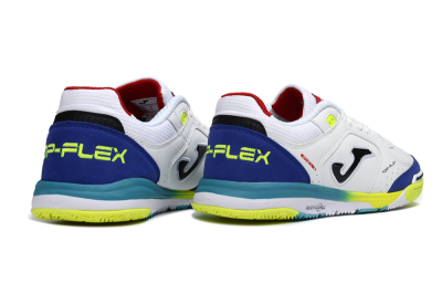 Joma Top Flex IC Indoor & Futsal Soccer Shoes - White/Electric Yellow/Deep Blue