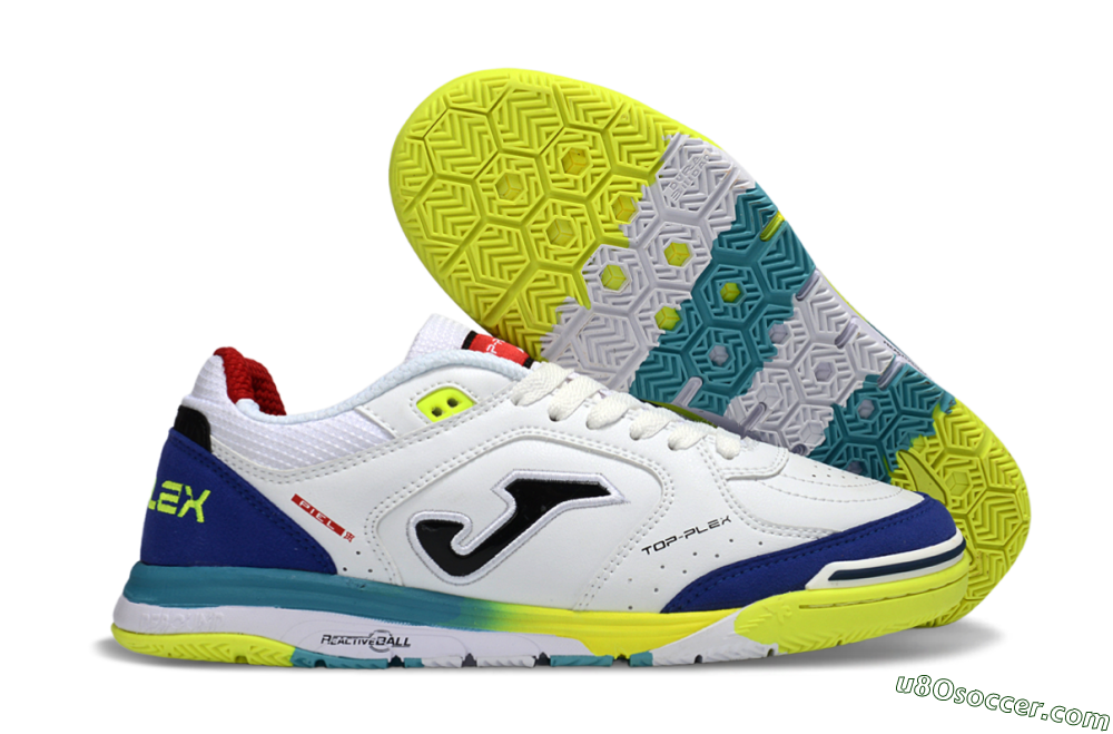 Joma Top Flex IC Indoor & Futsal Soccer Shoes - White/Electric Yellow/Deep Blue 1