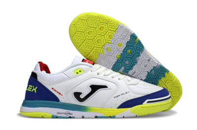Joma Top Flex IC Indoor & Futsal Soccer Shoes - White/Electric Yellow/Deep Blue