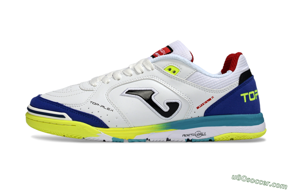 Joma Top Flex IC Indoor & Futsal Soccer Shoes - White/Electric Yellow/Deep Blue 2