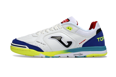 Joma Top Flex IC Indoor & Futsal Soccer Shoes - White/Electric Yellow/Deep Blue