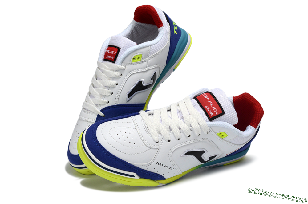 Joma Top Flex IC Indoor & Futsal Soccer Shoes - White/Electric Yellow/Deep Blue 3