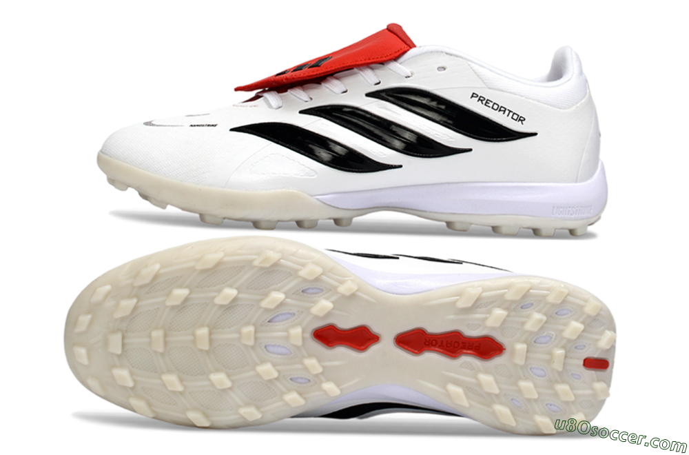 Adidas Predator 26 Elite Fold-Over Tongue TF Artificial Turf Soccer Shoes - White/Crimson Red/Black 0