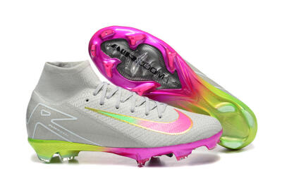 Nike Air Zoom Mercurial Superfly 10 Elite FG Firm Ground Soccer Cleats - Gray/Neon Pink/Neon Green