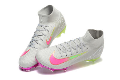 Nike Air Zoom Mercurial Superfly 10 Elite FG Firm Ground Soccer Cleats - Gray/Neon Pink/Neon Green