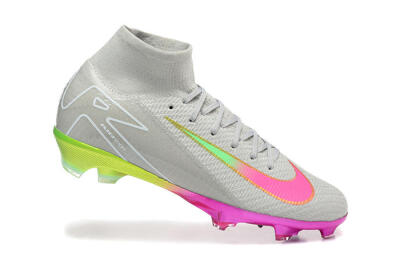 Nike Air Zoom Mercurial Superfly 10 Elite FG Firm Ground Soccer Cleats - Gray/Neon Pink/Neon Green