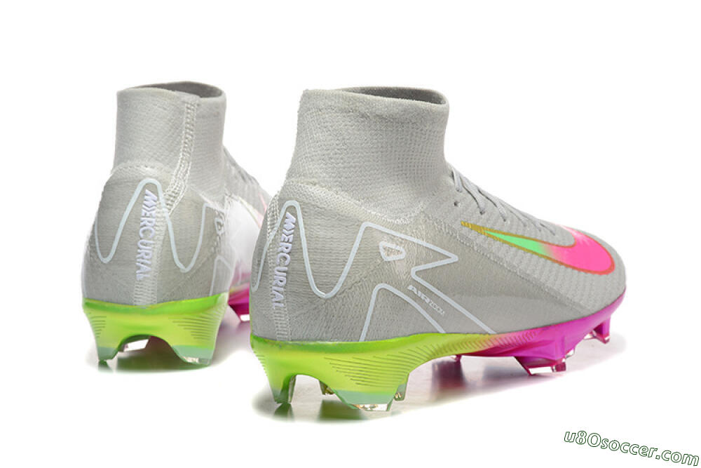 Nike Air Zoom Mercurial Superfly 10 Elite FG Firm Ground Soccer Cleats - Gray/Neon Pink/Neon Green 5
