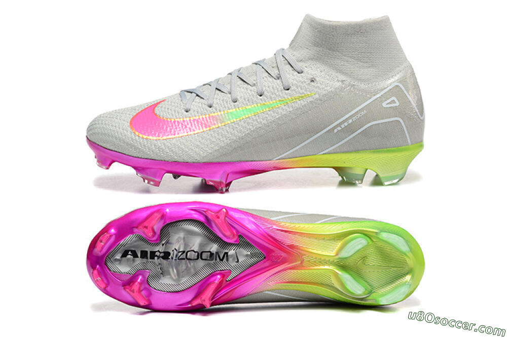 Nike Air Zoom Mercurial Superfly 10 Elite FG Firm Ground Soccer Cleats - Gray/Neon Pink/Neon Green 0