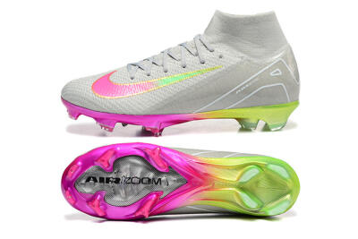 Nike Air Zoom Mercurial Superfly 10 Elite FG Firm Ground Soccer Cleats - Gray/Neon Pink/Neon Green